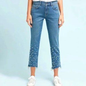 Anthropologie Pilcro Pearl Rhinestone Embellished Hyphen Cropped Jeans